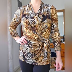 Chache Paisley Wrap Top - Brown and Gold